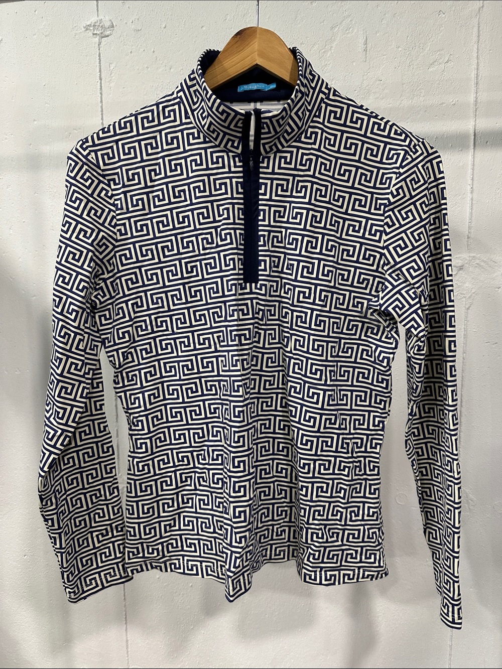 J. McLaughlin Navy & White Geometric Quarter-Zip top shirt
